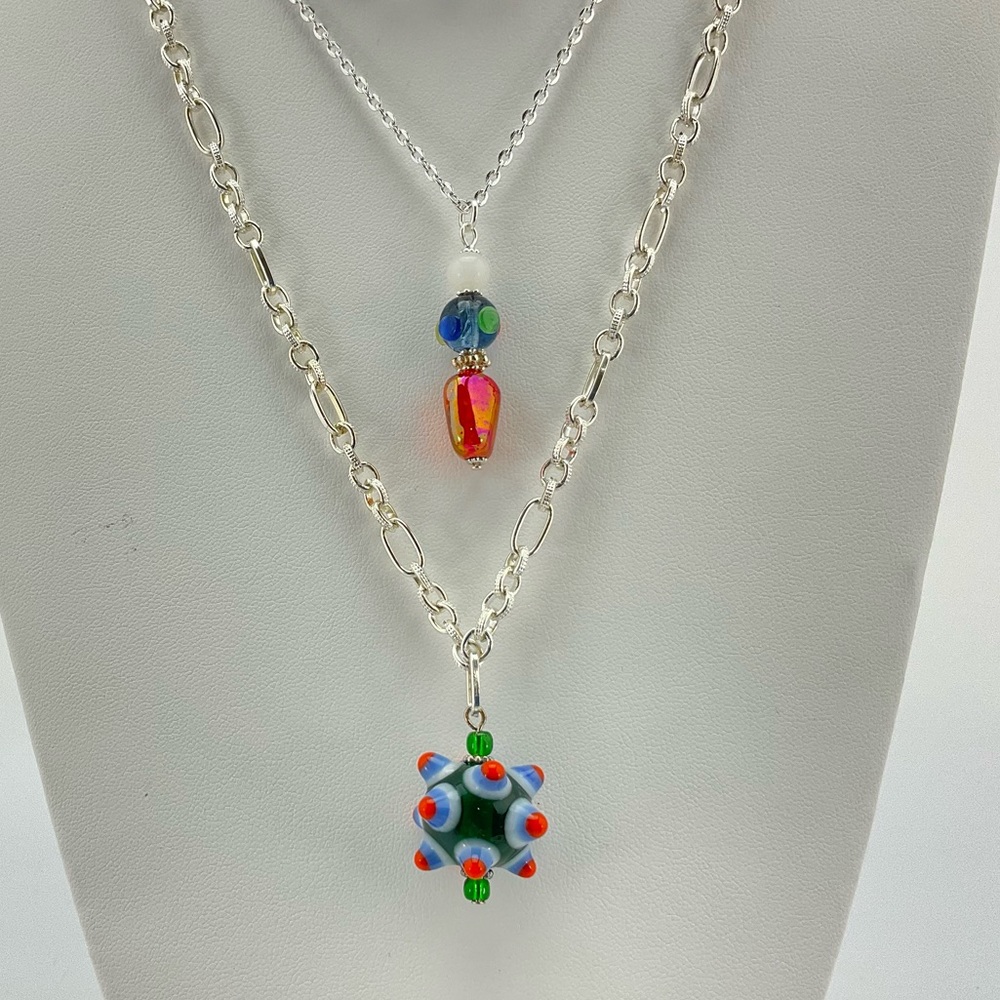 Colorful Necklace Set, Handmade, Art Glass, Crystals, Vtg Beads, Lamp Work Beads - Picture 5 of 11